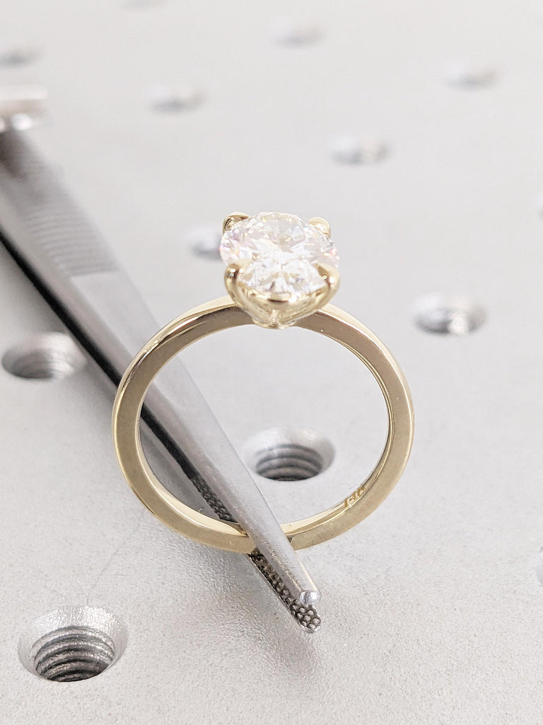 Oval Engagement Ring | 14k Yellow Gold Moissanite Solitaire Ring | Anniversary Gift for Girlfriend | Unique Gold Rings | Anniversary Jewelry