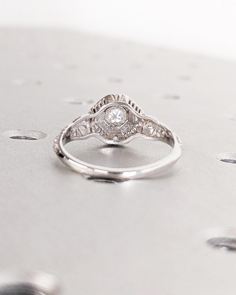 Antique Style Art Nouveau Filigree Ring / Unique Moissanite Engagement Ring / White Gold Ring / Vintage Filigree Anniversary Ring / Art Deco