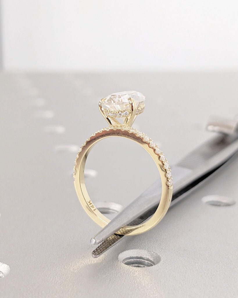 Lab Grown Diamond Hidden Halo Ring | Moissanite Engagement Ring | 14k Yellow Gold Half Eternity Ring