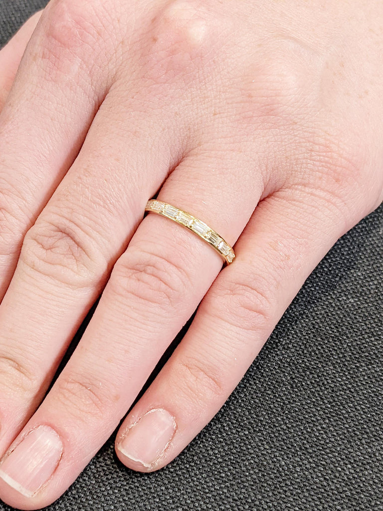 18k Yellow Gold Baguette Wedding Band | Anniversary Ring for Her | Half Eternity Stackable Ring | Minimalist Ring | Birthday Gift for Her