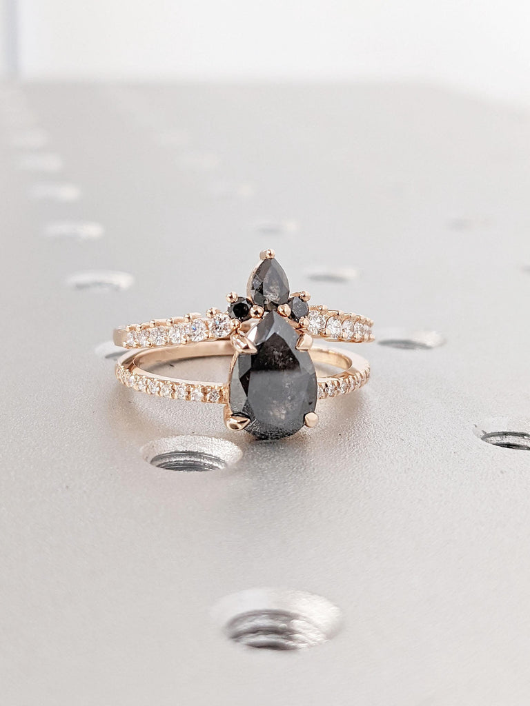 Art Deco Promise Anniversary Ring for Her | Lab Diamond Eternity Stacking Ring | Natural Salt and Pepper Black Diamond Proposal Ring