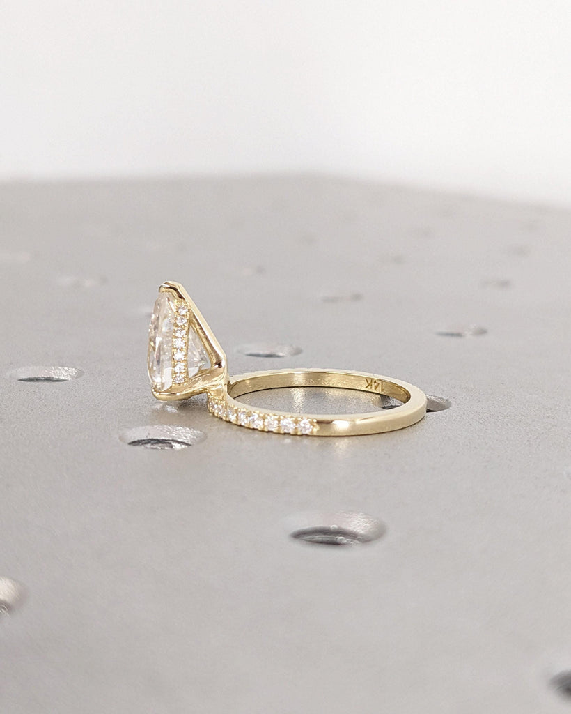 Dainty Lab Created Diamond Promise Anniversary Ring for Her | Solid Yellow Gold Pear cut Engagement Ring | Woman Bridal Ring | 1-2ct Diamond