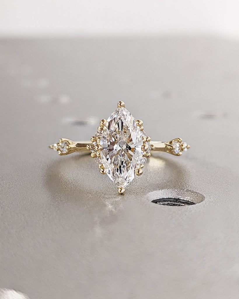 Marquise Cut Moissanite Engagement Ring, Marquise Cut Engagement Ring, Marquise Cluster Ring, Marquise Cut, Multi-Stone Engagement Ring