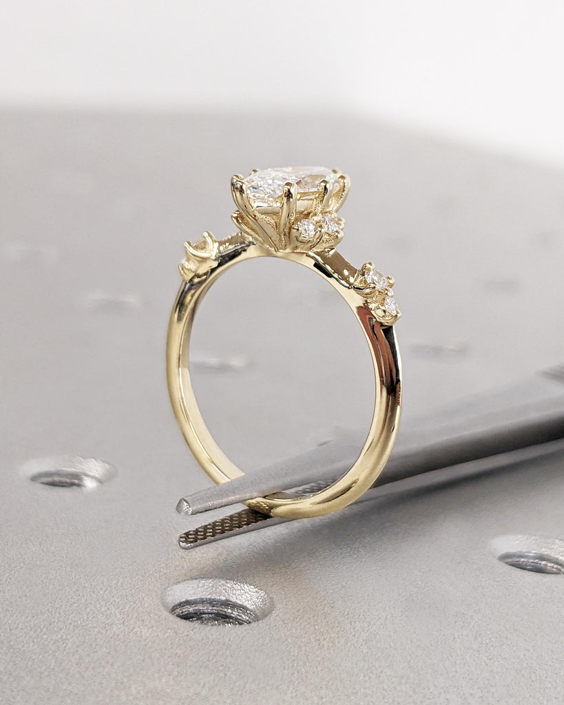 Vintage Style Inspired Engagement Ring, Marquise Cut Lab Grown Diamond Ring, Unique Art Deco Marquise Engagement Ring, 14K Anniversary Ring