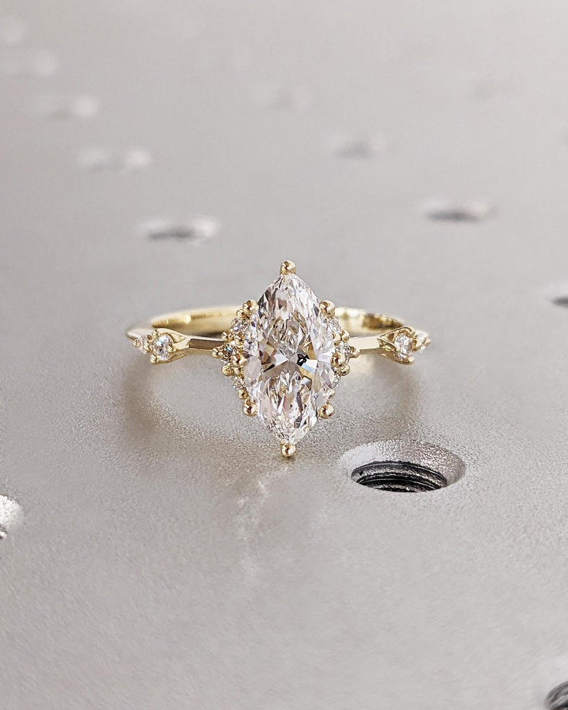 Marquise Cut Moissanite Engagement Ring, Marquise Cut Engagement Ring, Marquise Cluster Ring, Marquise Cut, Multi-Stone Engagement Ring