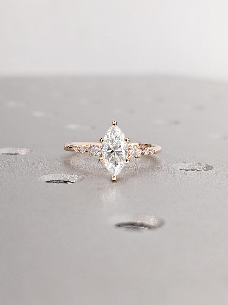 Marquise cut Lab Grown Diamond Engagement Ring Prong Set Ring | Dainty Rose Gold Cluster Ring | Art Deco Promise Anniversary Ring for Woman