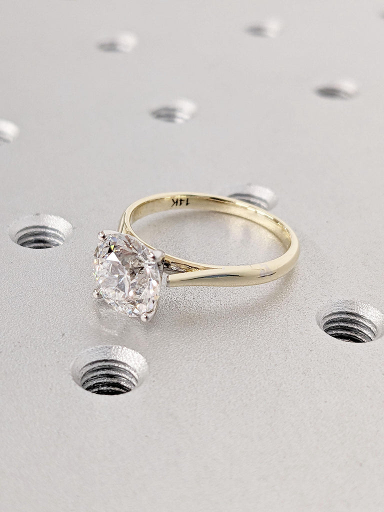 Lab Created Diamond Wedding Anniversary Ring for Wife | 14k Solid Gold Engagement Ring | Round Diamond Solitaire Ring | Open Gallery Setting