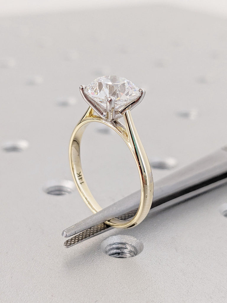 Lab Created Diamond Wedding Anniversary Ring for Wife | 14k Solid Gold Engagement Ring | Round Diamond Solitaire Ring | Open Gallery Setting