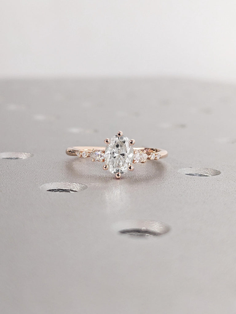 Rose Gold Lab Grown Diamond Engagement Ring Oval cut | Dainty Diamond Cluster Ring | Art Deco Promise Anniversary Ring | Bridal Gift for Her