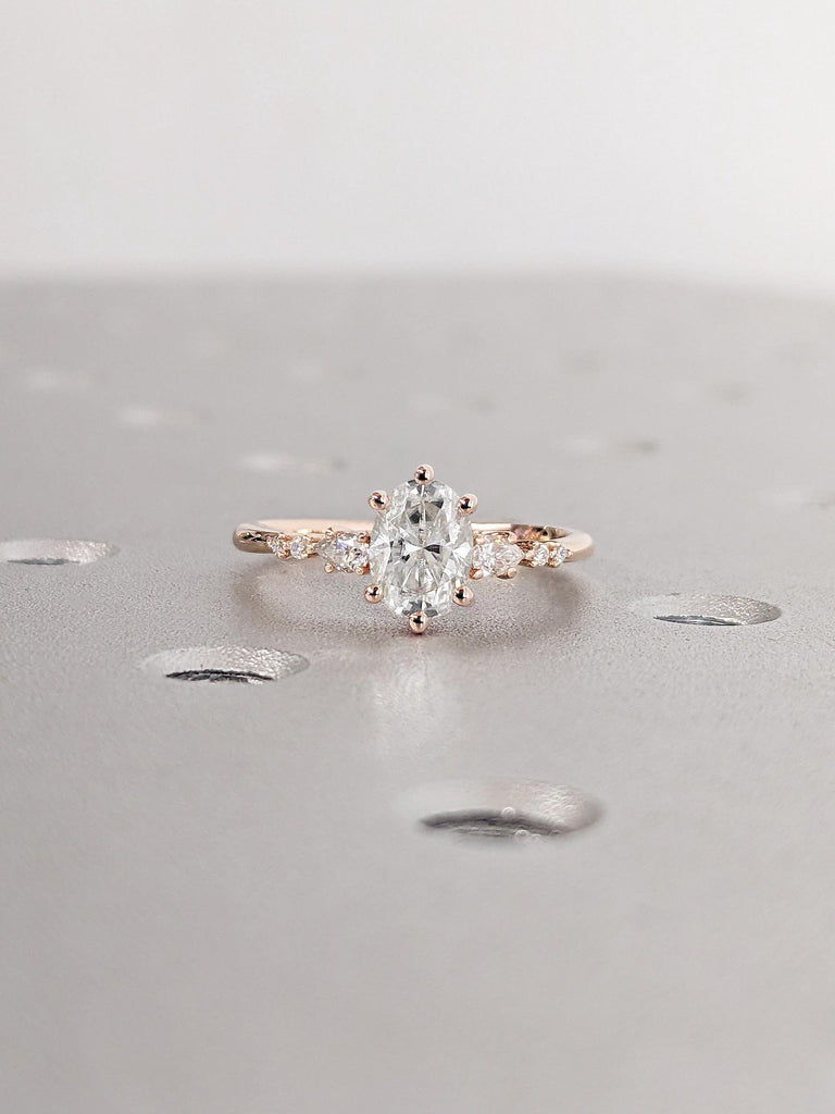 Oval cut Colorless Moissanite Promise Ring | 14k Rose Gold Engagement Ring | Classic 6 Prongs Ring | Lab Diamond Cluster Ring | Woman Ring