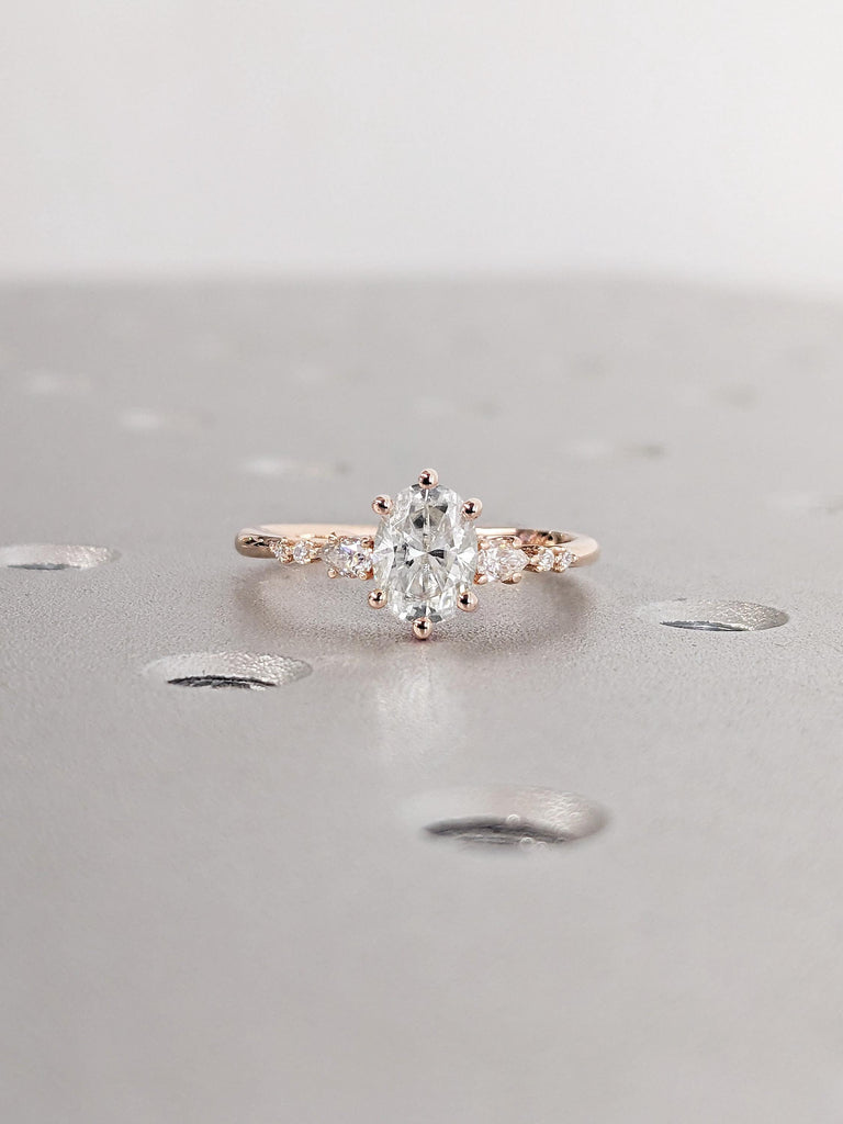 Oval cut Colorless Moissanite Promise Ring | 14k Rose Gold Engagement Ring | Classic 6 Prongs Ring | Lab Diamond Cluster Ring | Woman Ring