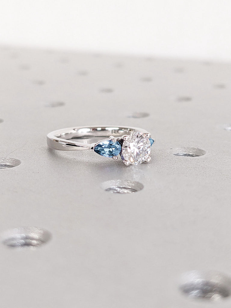 Pear cut Natural Aquamarine March Birthstone Ring | Moissanite Simple Promise Ring