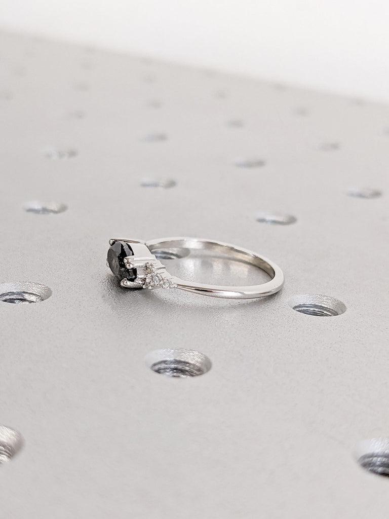 Classic Platinum Marquise Cut Salt and Pepper Diamond Modern Engagement Ring, Dainty Salt & Pepper Bridal Ring, Gothic Jewelry Wedding Ring