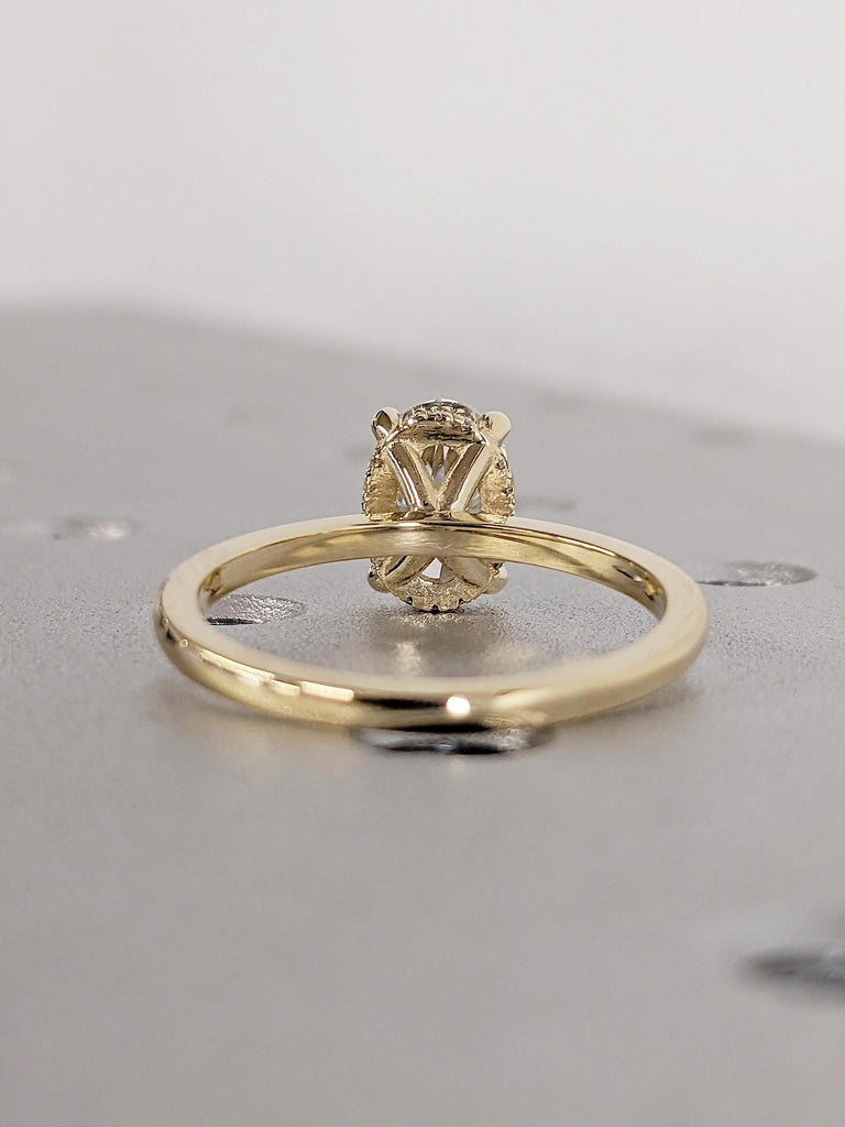 Lab Diamond Ring, Oval Engagement Ring, 14k Gold Ring, Dainty Diamond Ring, Birthday Gifts for Mom, Hidden Halo Ring, Unique Wedding Rings