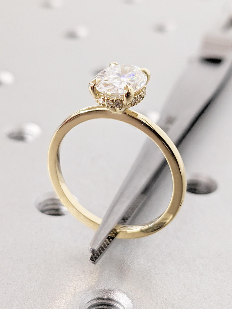 Oval Lab Grown Diamond Ring | 14k Yellow Gold Hidden Halo Solitaire Ring | Lab Diamond Ring | Oval Engagement Ring | Birthday Gifts for Her