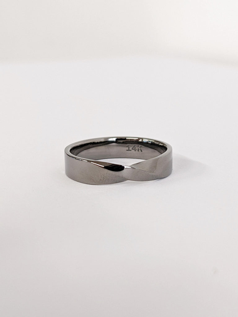 Classic 14K Solid Black Gold Men's Wedding Ring, Mobius Style 5mm Wedding Ring, Minimalist Clean Engagement Band, Twisted Men's Mobius Ring