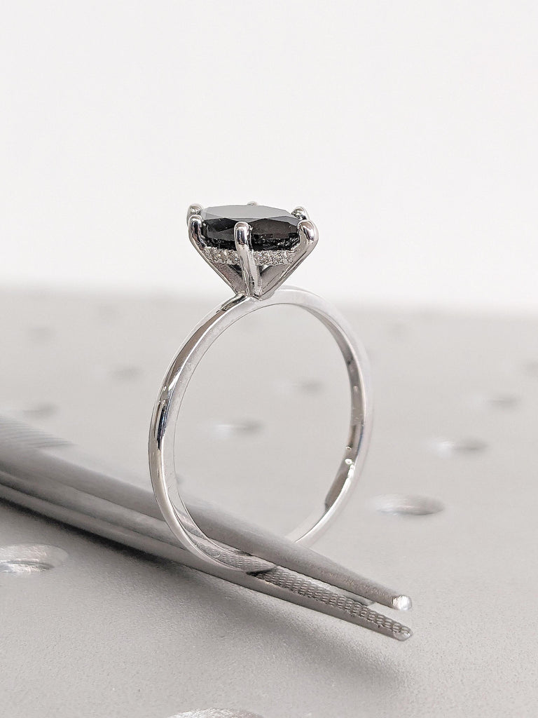 Salt and Pepper Diamond Marquise Ring | 14k White Gold Hidden Halo Engagement Ring | Unique Minimalist Ring | Solitaire Promise Ring for Her