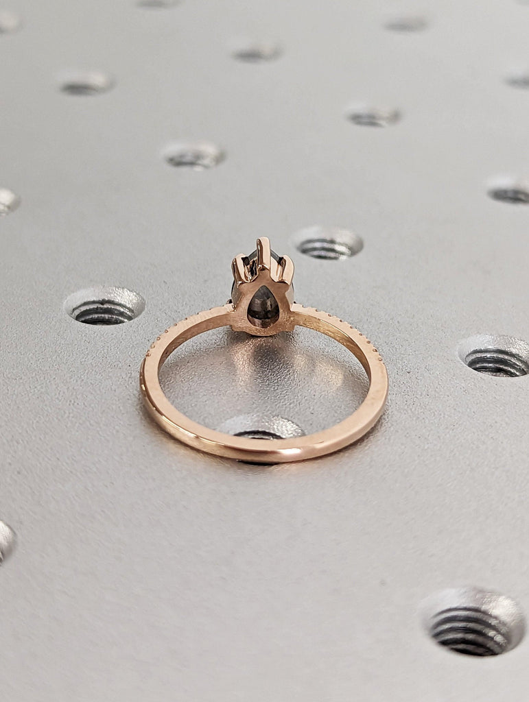 14k Rose Gold Wedding Anniversary Ring Set for Wife | Salt and Pepper Diamond Solitaire Ring | Dainty Engagement Ring | Lab Diamond Cluster