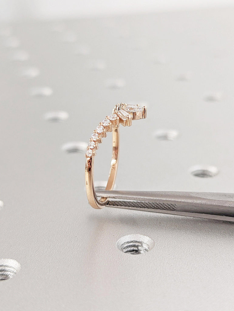 14k Rose Gold Prong Set Ring | Art Deco Promise Anniversary Ring for Her | Lab Diamond Cluster Ring | Crown Ring