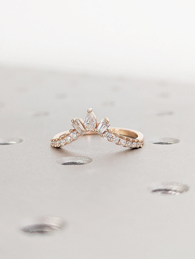 Lab Grown Diamond Cluster Ring | Crown Tiara Ring | Real Rose Gold Stacking Ring | Half Eternity Wedding Band | Moissanite and Diamond Ring