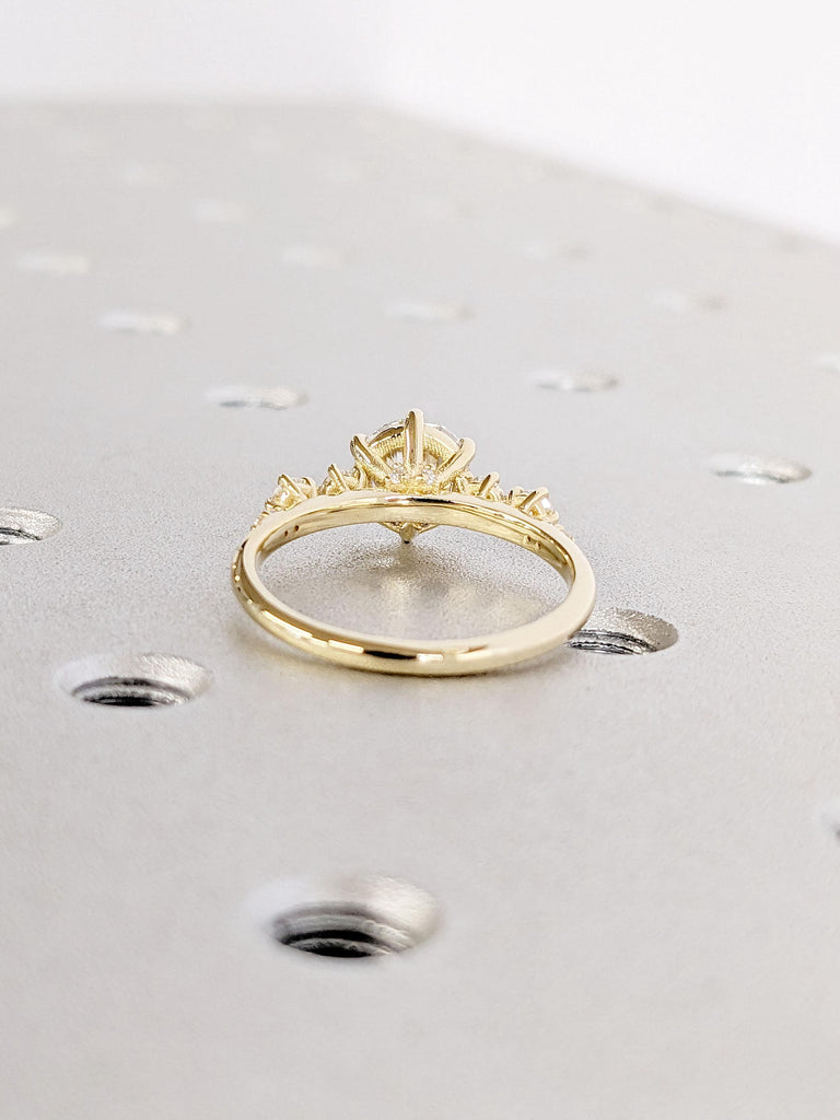 Vintage Moissanite Engagement Ring | Diamond Cluster Ring | Round cut Moissanite Ring | Yellow Gold Woman Bridal Ring | Unique Promise Ring