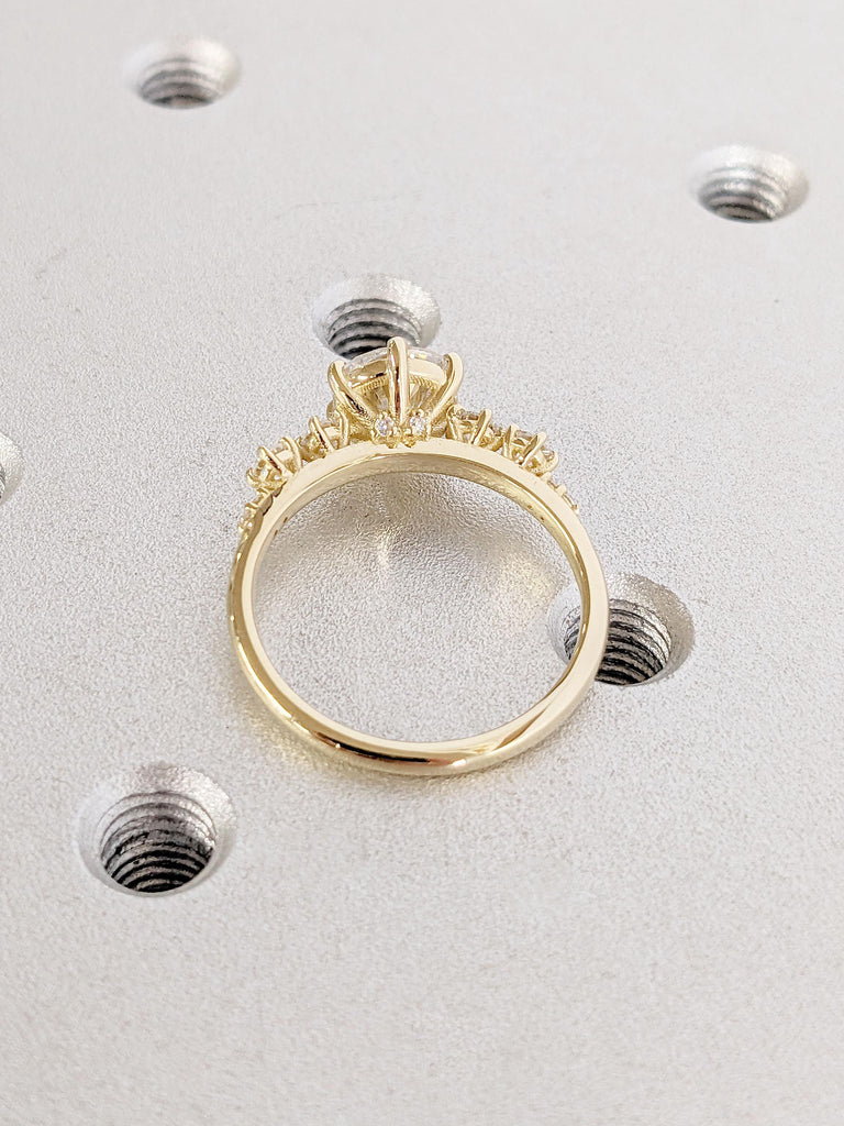 Vintage Moissanite Engagement Ring | Diamond Cluster Ring | Round cut Moissanite Ring | Yellow Gold Woman Bridal Ring | Unique Promise Ring