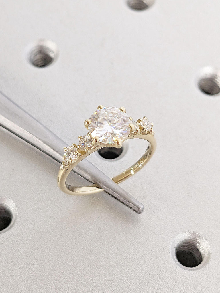 Moissanite Cluster Ring | Promise Ring in 14k Solid Gold | Multi Stone Lab Diamond Ring | 8pcs Moissanite Unique Cluster Engagement Ring