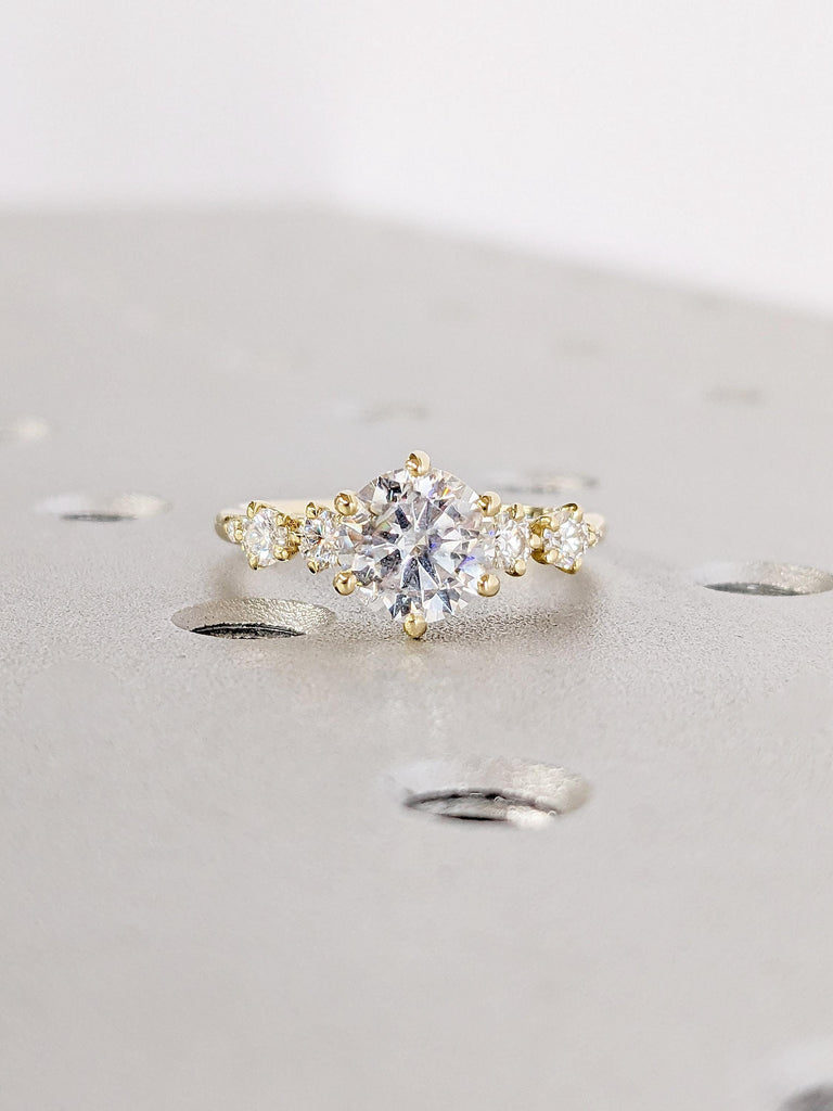 Round cut Brillisant Moissanite Unique Engagement Ring