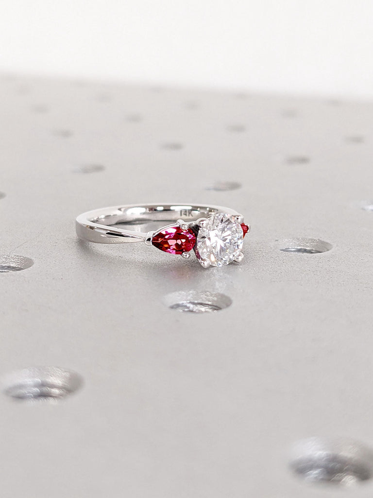 Unique Diamond & Ruby Elegant Promise Ring for Her | 14k White Gold Small Women Lab Grown Diamond Engagement Ring | July Birthstone Gift image #2