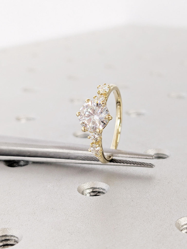 1, 1.5, 2ct VVS Lab Grown Diamond Cluster Engagement Ring | 14k 18k Yellow Gold Women Wedding Ring | Dainty Snowdrift Diamond Proposal Ring