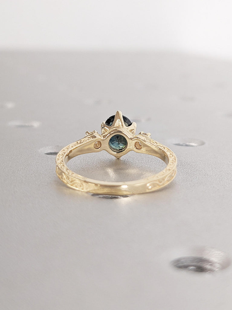 1ct Peacock Sapphire Engagement Ring | Art Deco 18k Yellow Gold | Green Blue Sapphire Ring | Dainty Promise Ring | Anniversary Gift for Wife