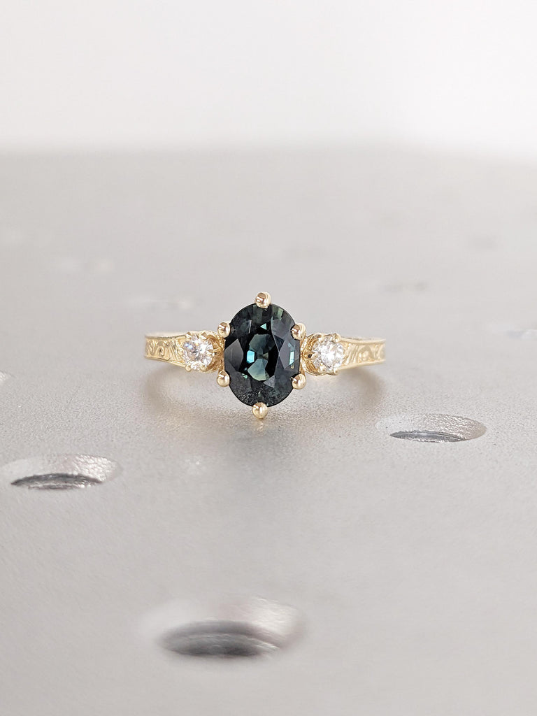 1ct Peacock Sapphire Engagement Ring | Art Deco 18k Yellow Gold | Green Blue Sapphire Ring | Dainty Promise Ring | Anniversary Gift for Wife