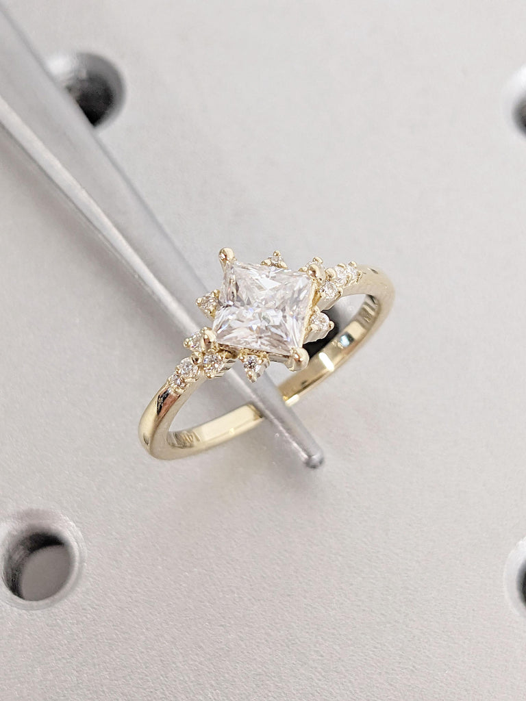 Unique Square Lab Created Diamond Engagement Ring | Starburst Snowdrift Diamond Cluster Ring | Art Deco Promise Anniversary Ring for Her