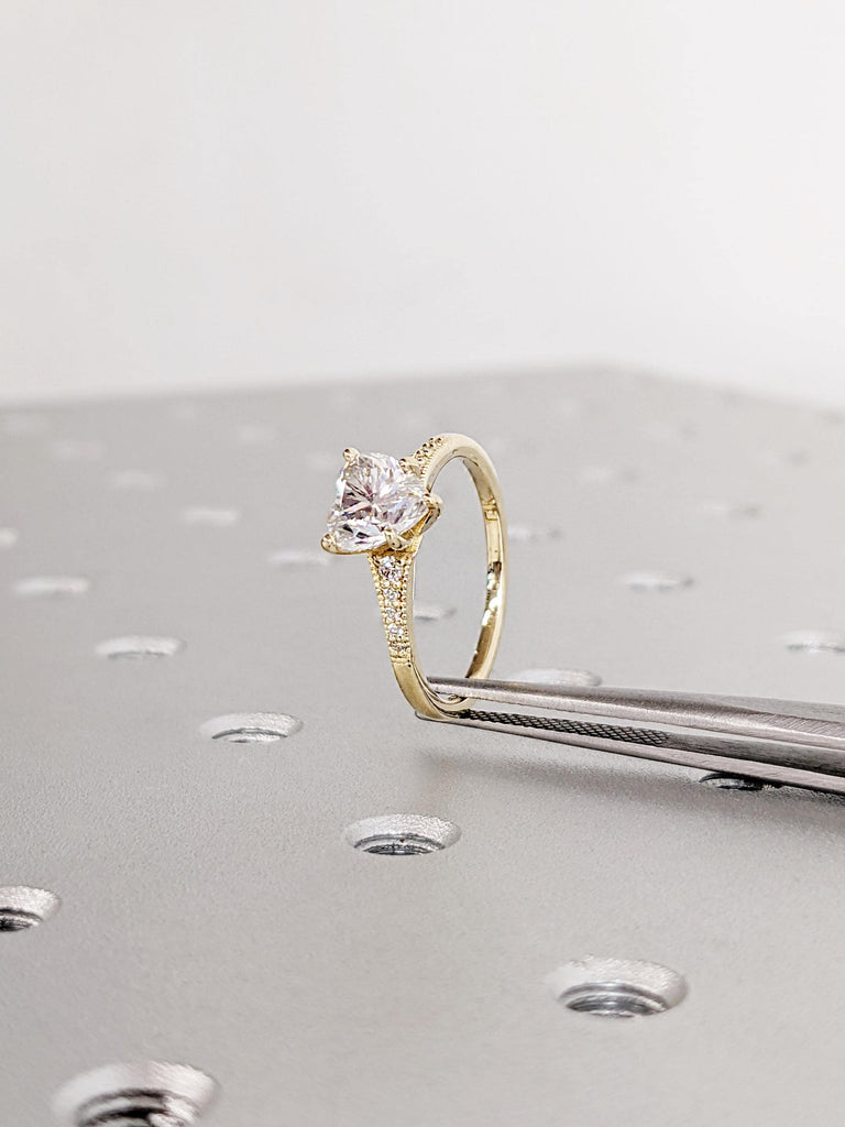 Heart Engagement Ring, Infinity Heart Ring with Fitted 14K Yellow Gold Band, Heart Shaped Moissanite Ring, Diamond Band Ring, Promise Ring