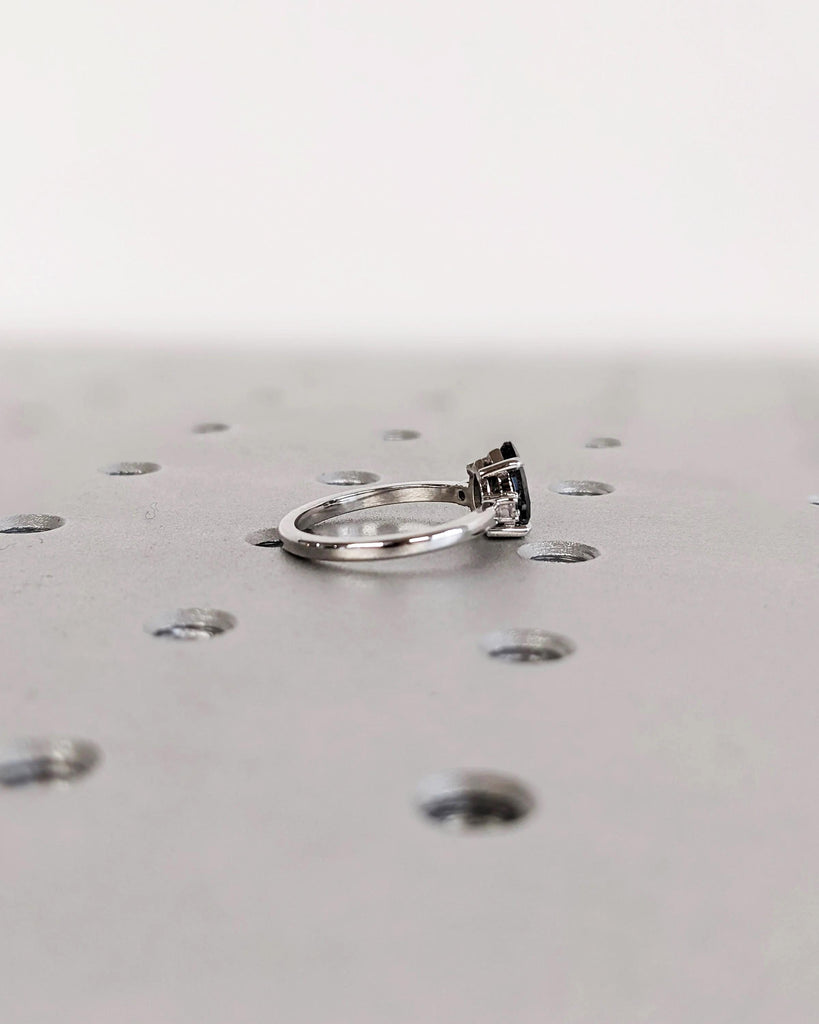 Dainty 14k white Gold Ring | Pear Cut Salt and Pepper Diamond Ring | Anniversary Gift for Her | Birthday Gift for Mum | Statement Ring