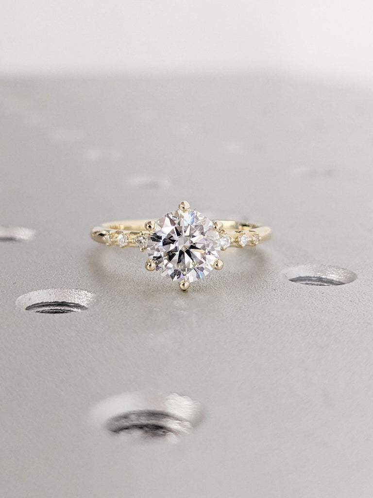 Vintage Round Moissanite Engagement Ring | Unique Yellow Gold Diamond Wedding Ring | Cluster Promise Wedding Ring by Braverman Jewelry