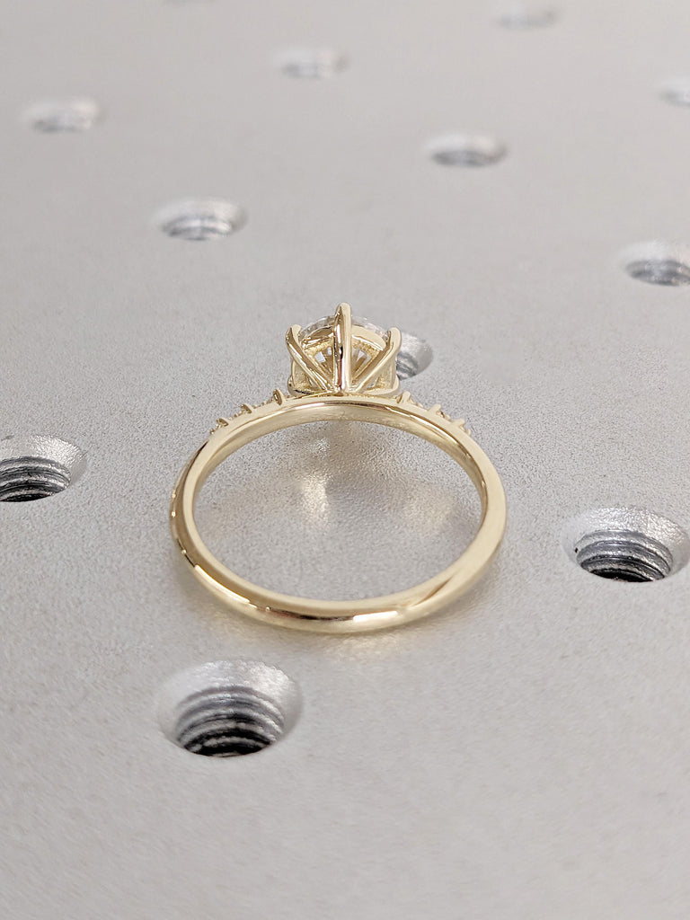 Vintage Round Moissanite Engagement Ring | Unique Yellow Gold Diamond Wedding Ring | Cluster Promise Wedding Ring by Braverman Jewelry