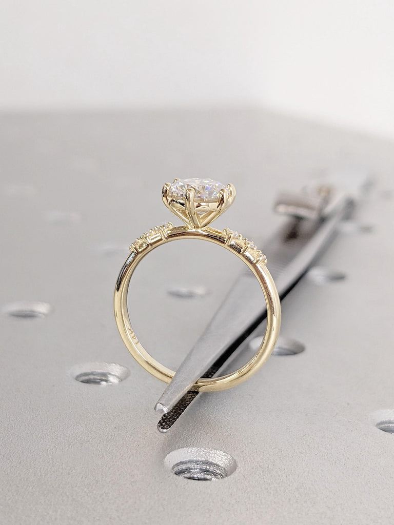 Delicate Lab Grown Diamond Yellow Gold Ring | Round Cut Lab Diamond Solitaire Cluster Ring | Prong Set Ring for Her | Promise Bridal Ring