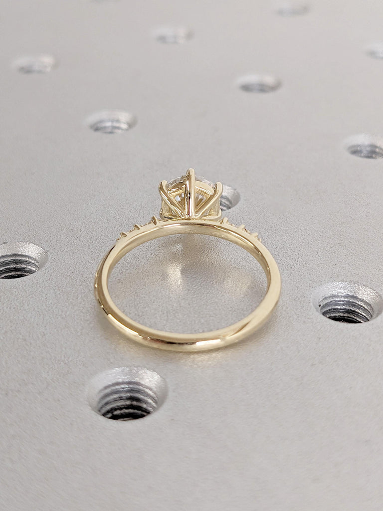 Delicate Lab Grown Diamond Yellow Gold Ring | Round Cut Lab Diamond Solitaire Cluster Ring | Prong Set Ring for Her | Promise Bridal Ring