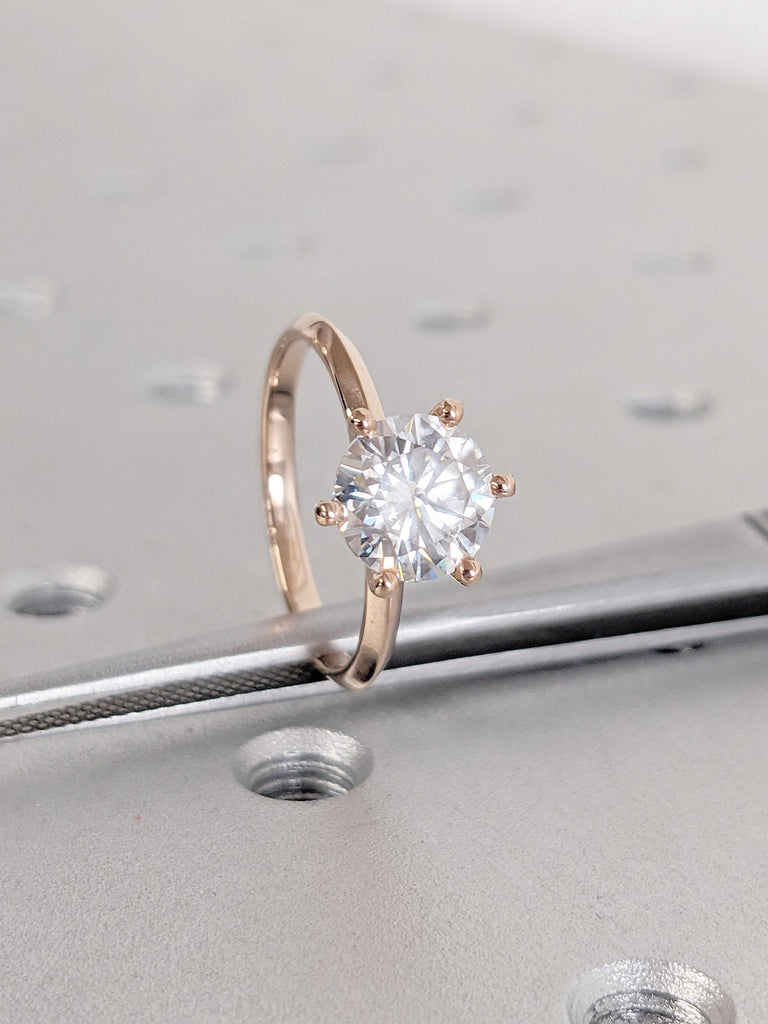 14K Solid Gold 6-Prong Round Cut Solitaire Moissanite Engagement Ring | 1 CT - 2 CT - 1.5 CT Dainty Moissanite Ring | Rose Gold Promise Ring