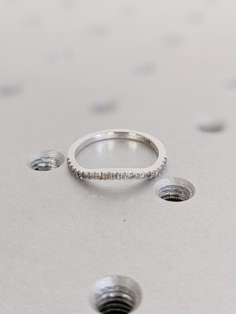 14k White Gold Diamond Wedding Band | Salt and Pepper Stacking Rings for Women | Half Eternity Diamond Matching Wedding Ring | Gift for Her