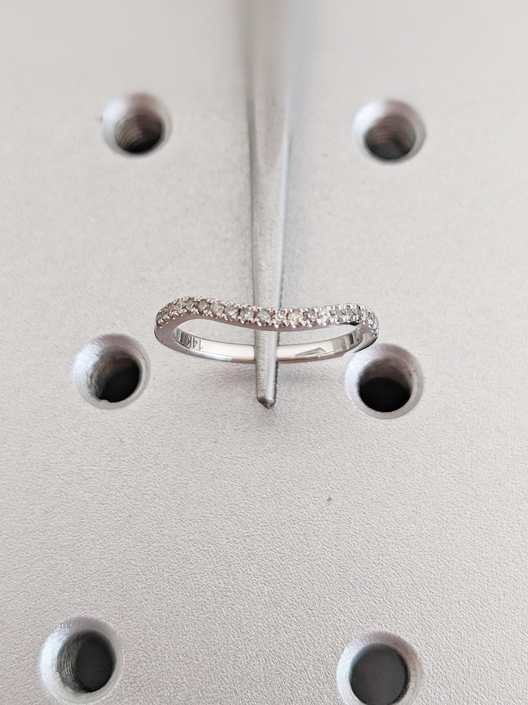 14k White Gold Diamond Wedding Band | Salt and Pepper Stacking Rings for Women | Half Eternity Diamond Matching Wedding Ring | Gift for Her