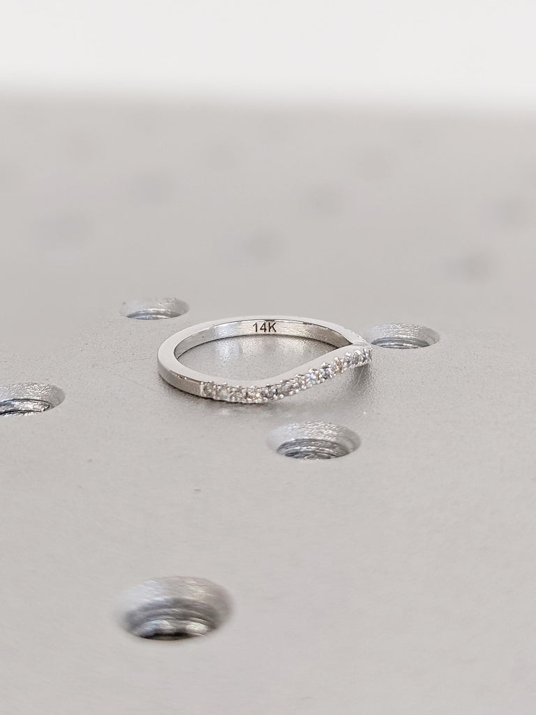 14k White Gold Diamond Wedding Band | Salt and Pepper Stacking Rings for Women | Half Eternity Diamond Matching Wedding Ring | Gift for Her