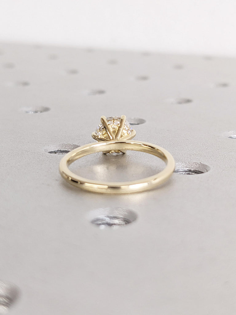 14K Solid Gold Ring | Hidden Halo Engagement Ring for Her | Round VVS Moissanite Ring | Dainty Diamond Ring | Womens Bridal Ring Jewelry