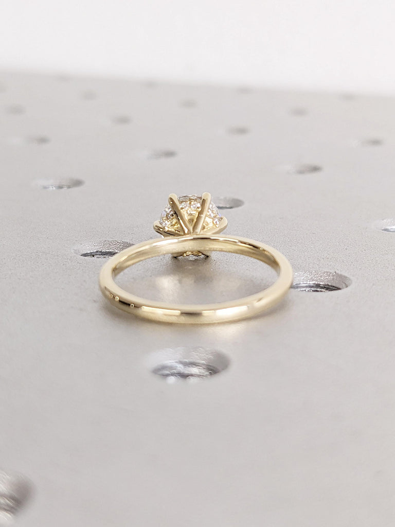 Hidden Halo Ring | 1-2ct Round Cut Moissanite Engagement Ring | Anniversary Promise Ring | Dainty Solid Gold Ring for Her | Handcrafted Ring