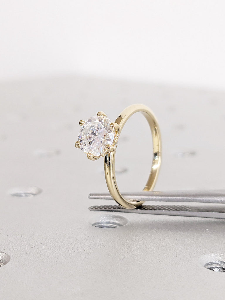 Round Cut Hidden Halo Moissanite Engagement Ring | 14K Solid Yellow Gold 1.00 - 1.50 - 2.00 CT Brilliant Moissanite Ring | Solitaire Engagement Ring for Women