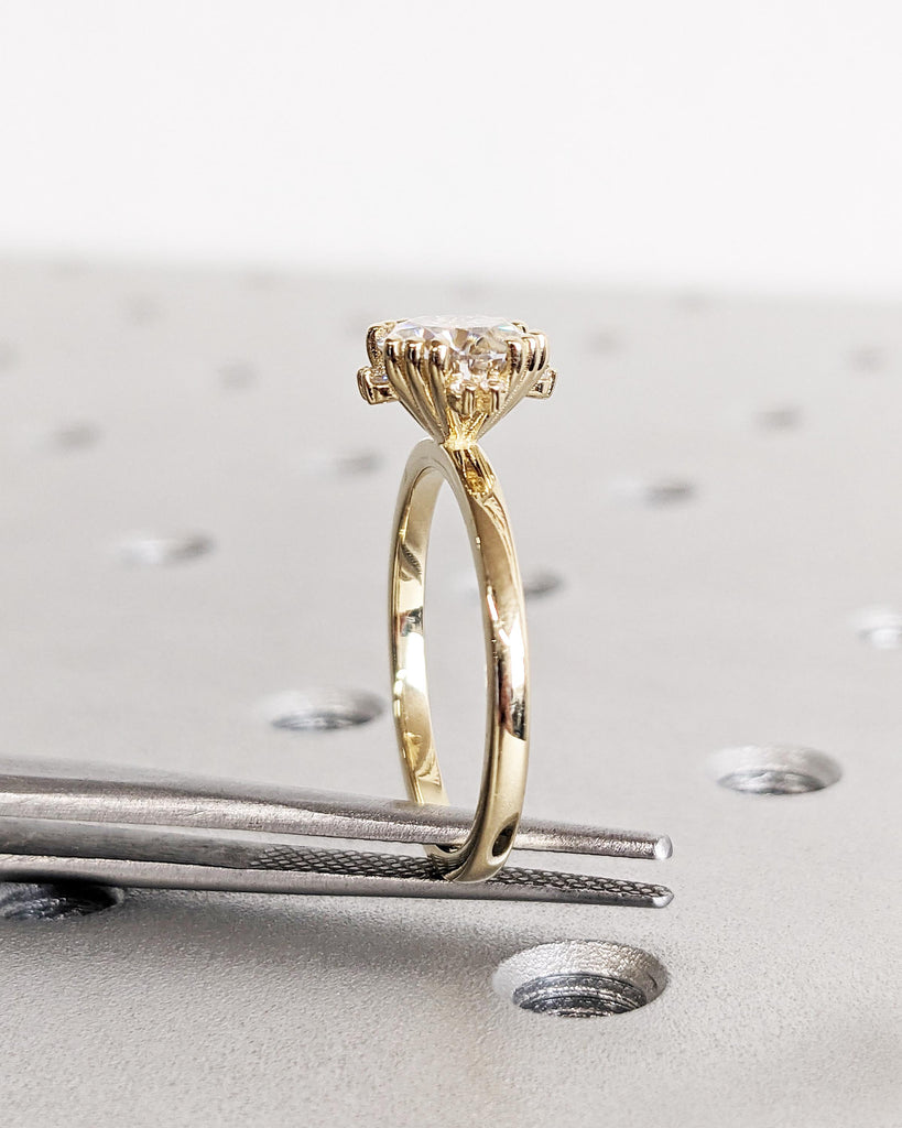 Unique Prong set Ring | 14k Gold Rings for Women | Moissanite Cluster Engagement Ring