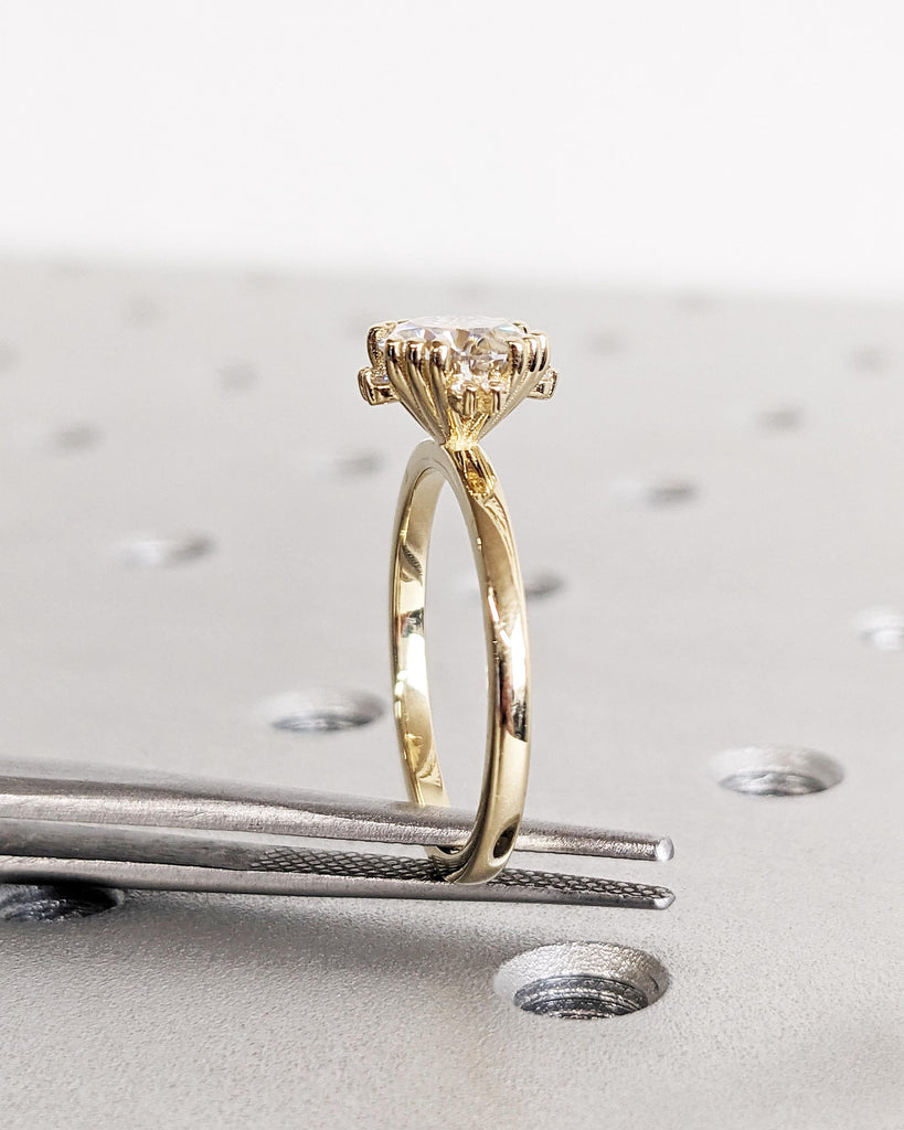 Unique Prong set Ring | 14k Gold Rings for Women | Moissanite Cluster Engagement Ring