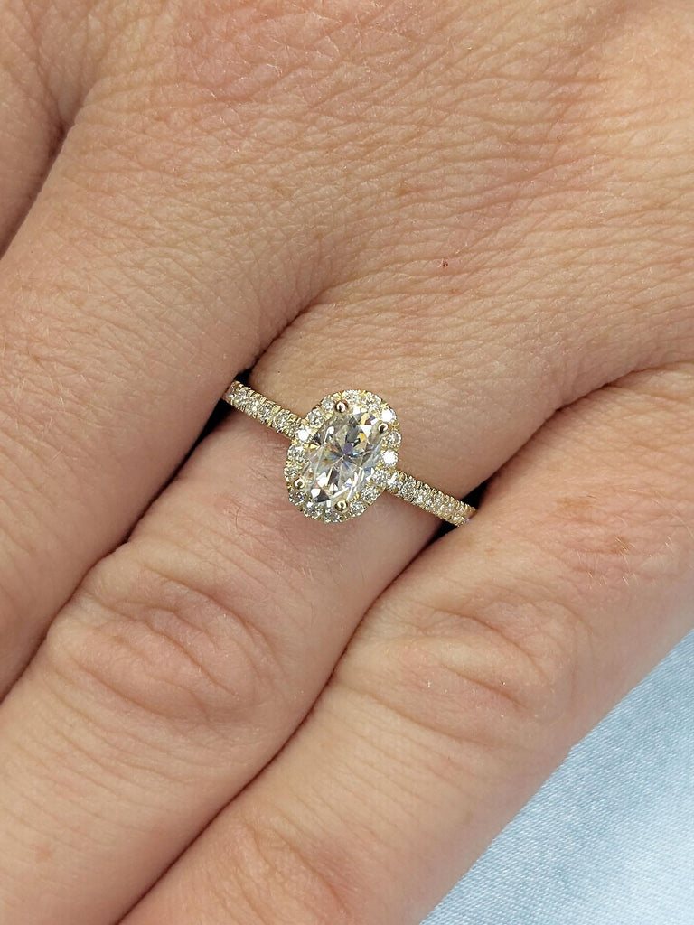 0.50 Ct Halo Art Deco Oval Engagement Ring | 14k 18k Gold Promise Ring , Proposal Ring , Solitaire Engagement Ring , Promise Gift