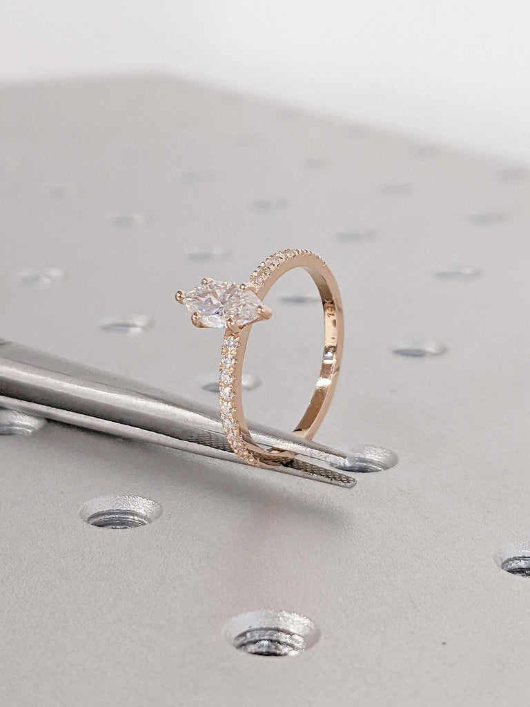 Art Deco Lab Grown Engagement Ring | Dainty 14k Yellow Gold Ring | Unique Anniversary Gift for Her | Half Eternity Diamond Wedding Ring